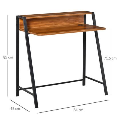 Two-Tier Computer Desk, Home Office Writing Study Table with Storage Shelf, PC Laptop Desk Gaming Workstation, Walnut-2