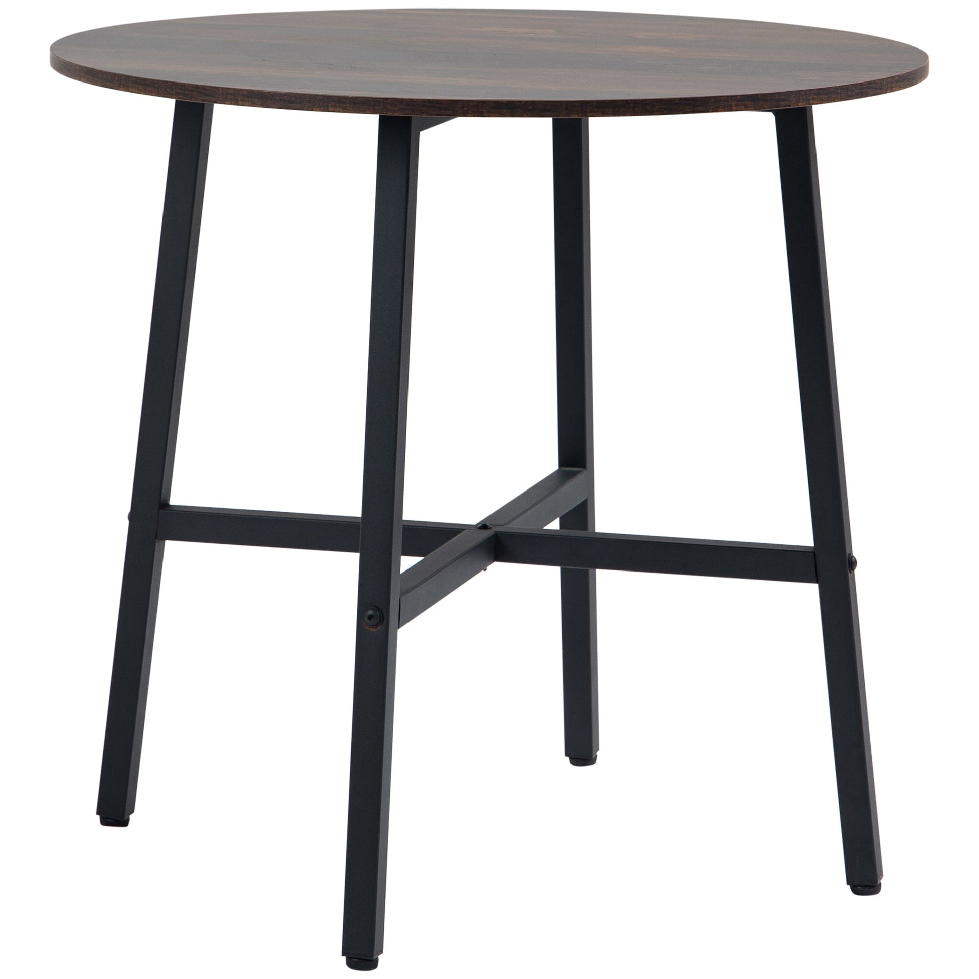 85cm Dining Room Table, Industrial Style Kitchen Table Round with Steel Legs, Rustic Brown-0