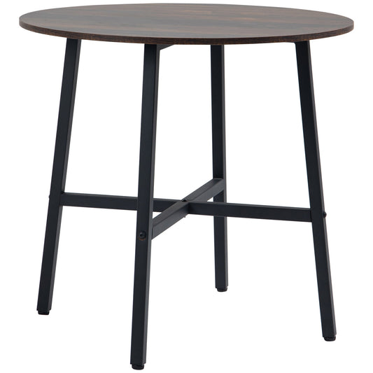 85cm Dining Room Table, Industrial Style Kitchen Table Round with Steel Legs, Rustic Brown-0