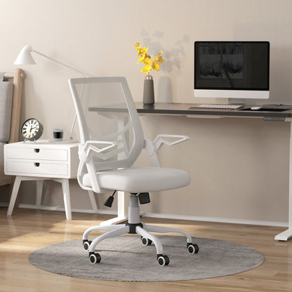 Mesh Office Chair, Computer Desk Chair with Flip-up Armrests, Lumbar Back Support and Swivel Wheels, White-1