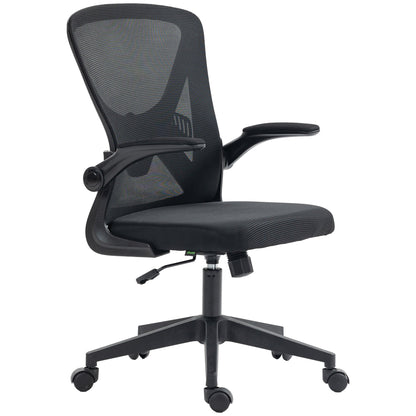 Mesh Office Chair with Flip-up Armrests, Ergonomic Computer Desk Chair with Lumbar Support and Swivel Wheels, Black-0