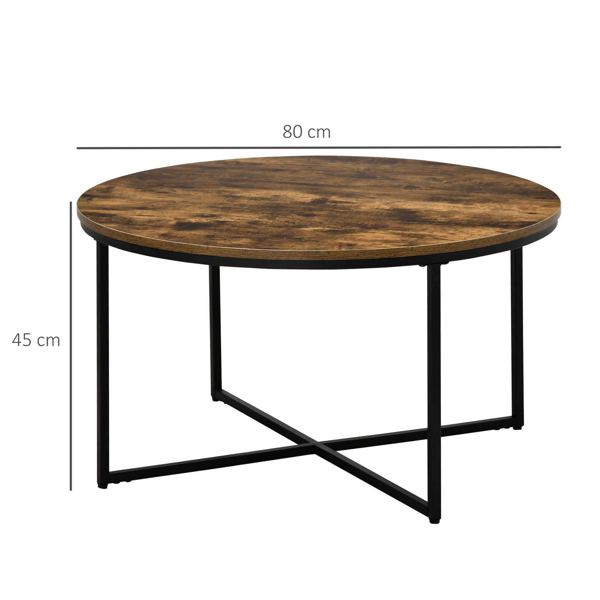 Coffee Table, Industrial Round Side Table with Metal Frame, Large Tabletop for Living Room, Bedroom, Rustic Brown-2