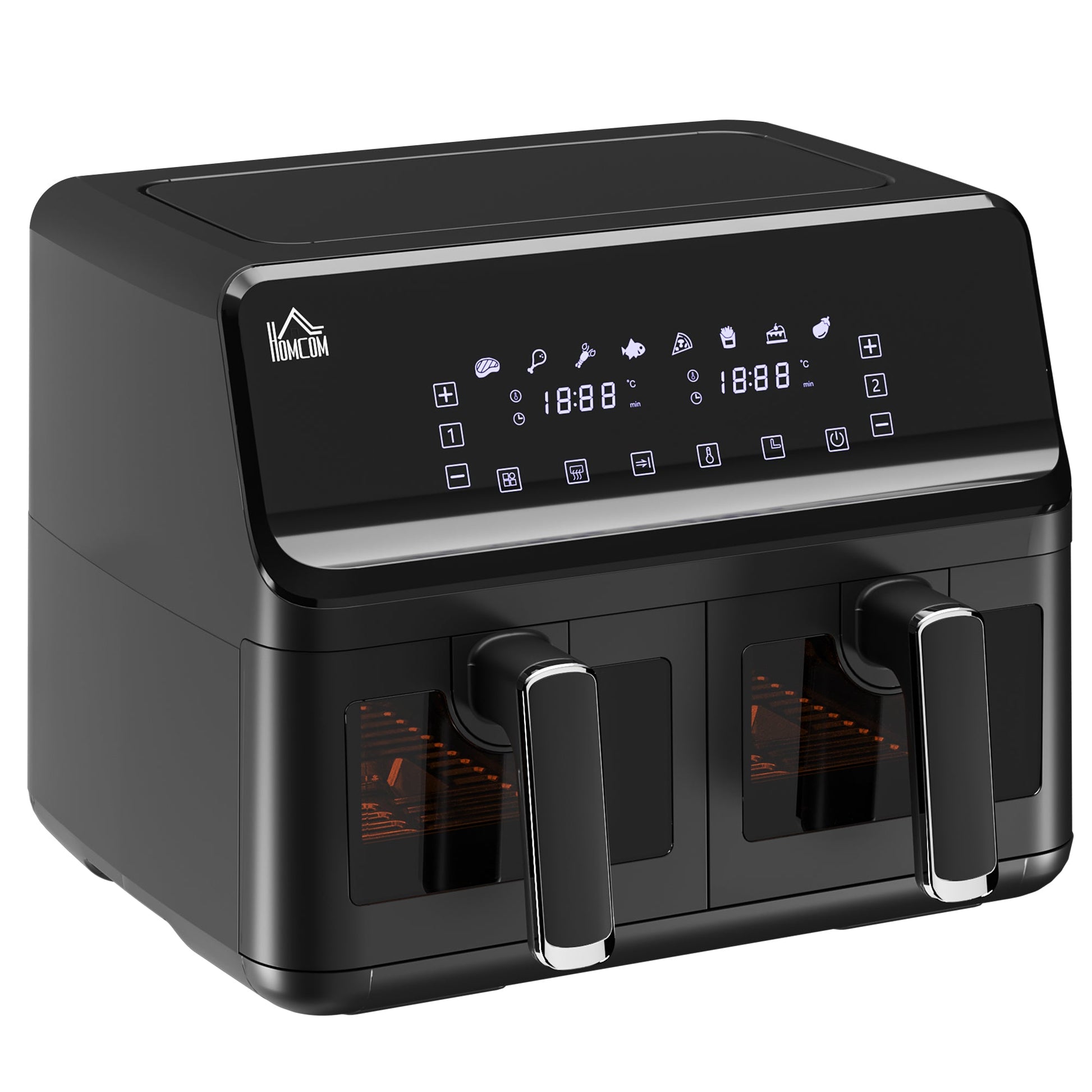 Family Air Fryer , 8L Double Air Fryer Oven w/ 8 Presets, Digital Display, Recipe Cookbook, 60min Timer for Oil Free & Low Fat, 2500W, Black-0
