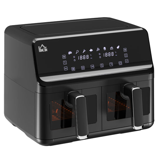 Family Air Fryer , 8L Double Air Fryer Oven w/ 8 Presets, Digital Display, Recipe Cookbook, 60min Timer for Oil Free & Low Fat, 2500W, Black-0