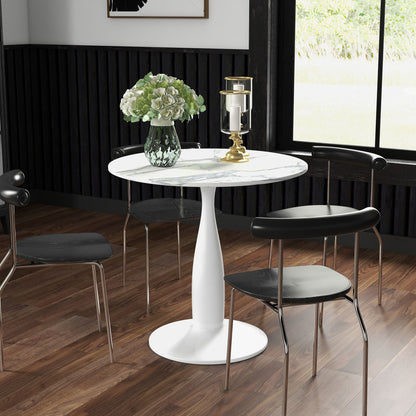 Round Dining Table, Modern Dining Room Table with Steel Base, Non-slip Foot Pad, Space Saving Small Dining Table-1
