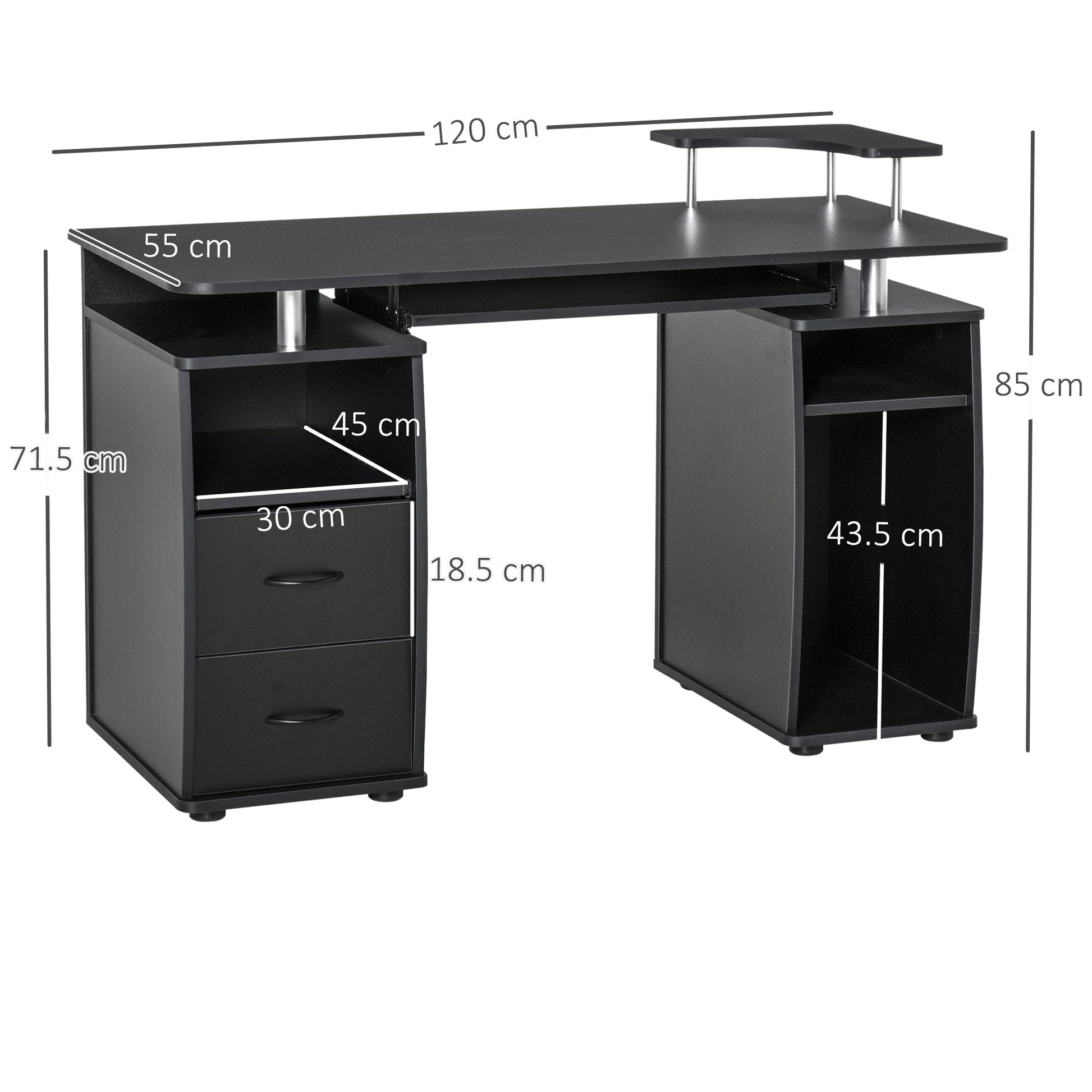 Computer Desk Office PC Table Workstation with Keyboard Tray, CPU Shelf, Drawers, Sliding Scanner Shelf, Black-2
