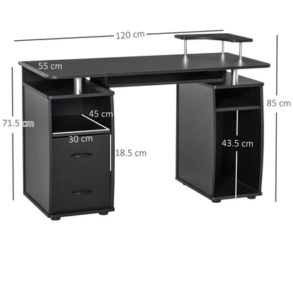 Computer Desk Office PC Table Workstation with Keyboard Tray, CPU Shelf, Drawers, Sliding Scanner Shelf, Black-2