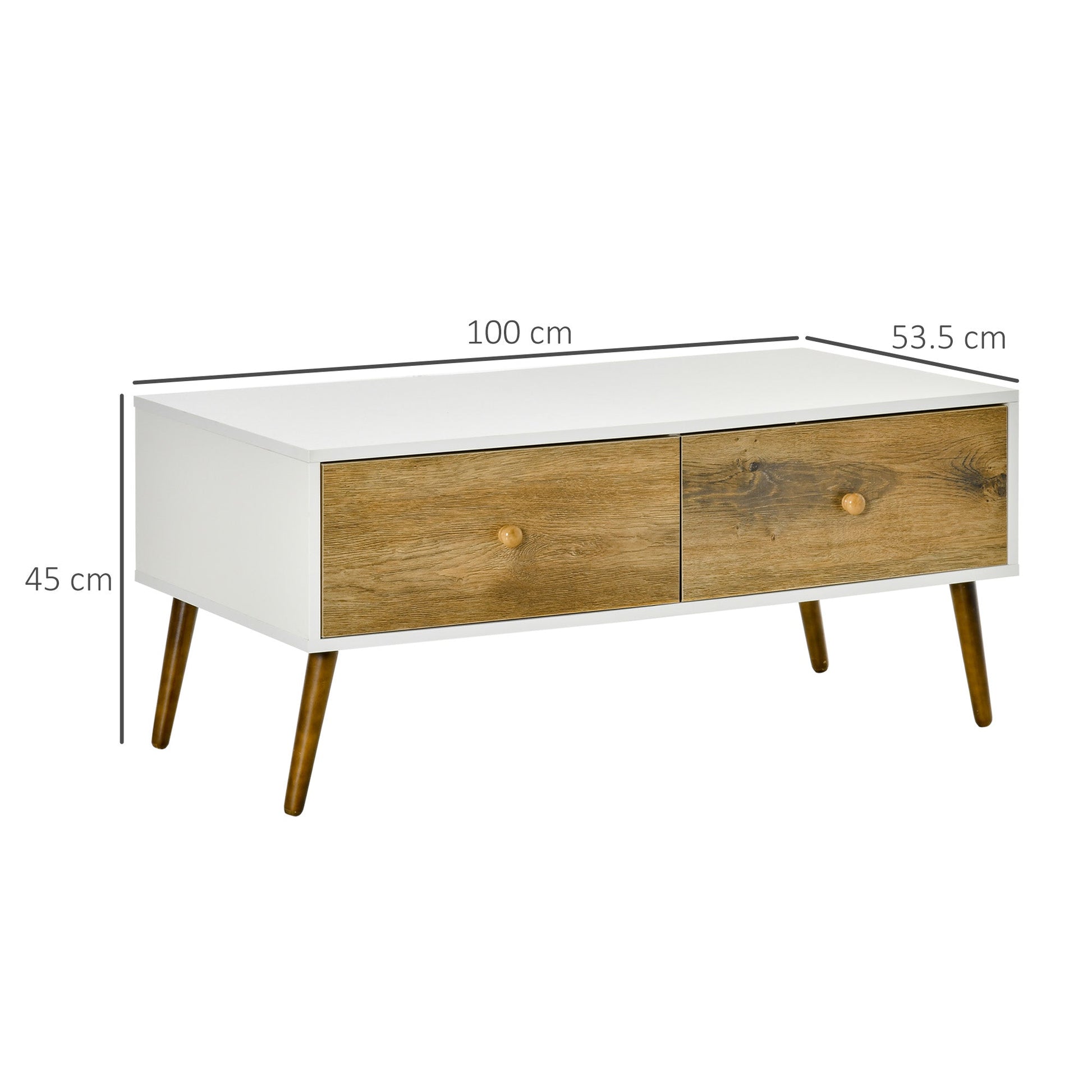 Coffee Table for Living Room, Office, Study Room, Reception Room, w/ 4 Storage Drawers, Sofa Table, Graceful Functional Table, Natural Wood-2