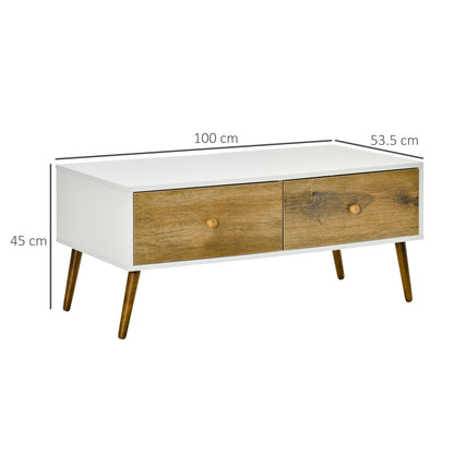 Coffee Table for Living Room, Office, Study Room, Reception Room, w/ 4 Storage Drawers, Sofa Table, Graceful Functional Table, Natural Wood-2
