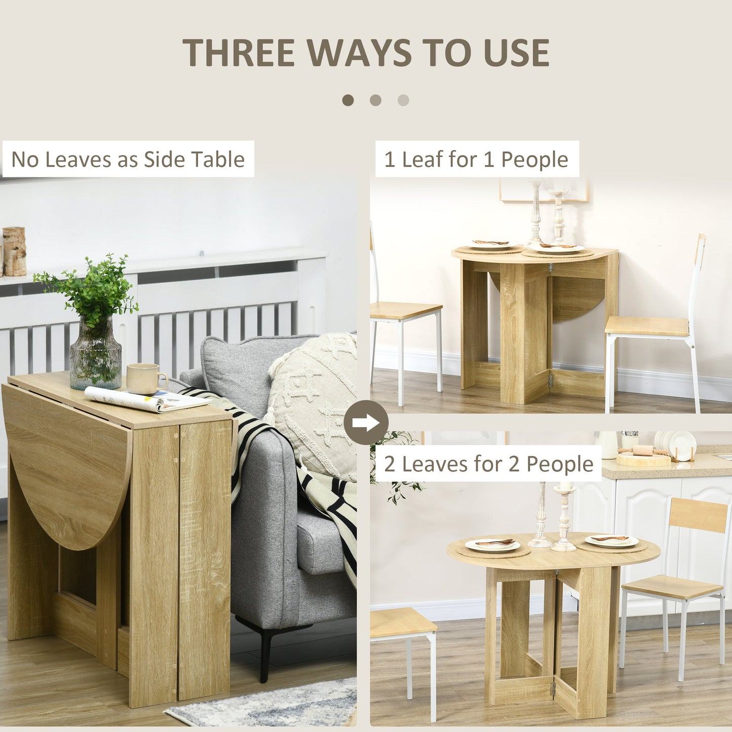 Space-saving Drop Leaf Table, Folding Dining Table for Small Space, Kitchen, Dining Room, Oak-3