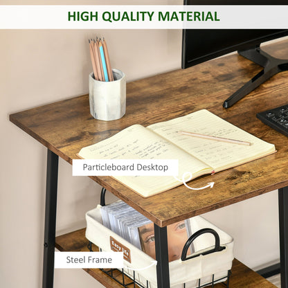 Office Desk Working Station Home Office Table with 2 Shelves Computer Gaming Desk Steel Frame Black and Rustic Brown-4