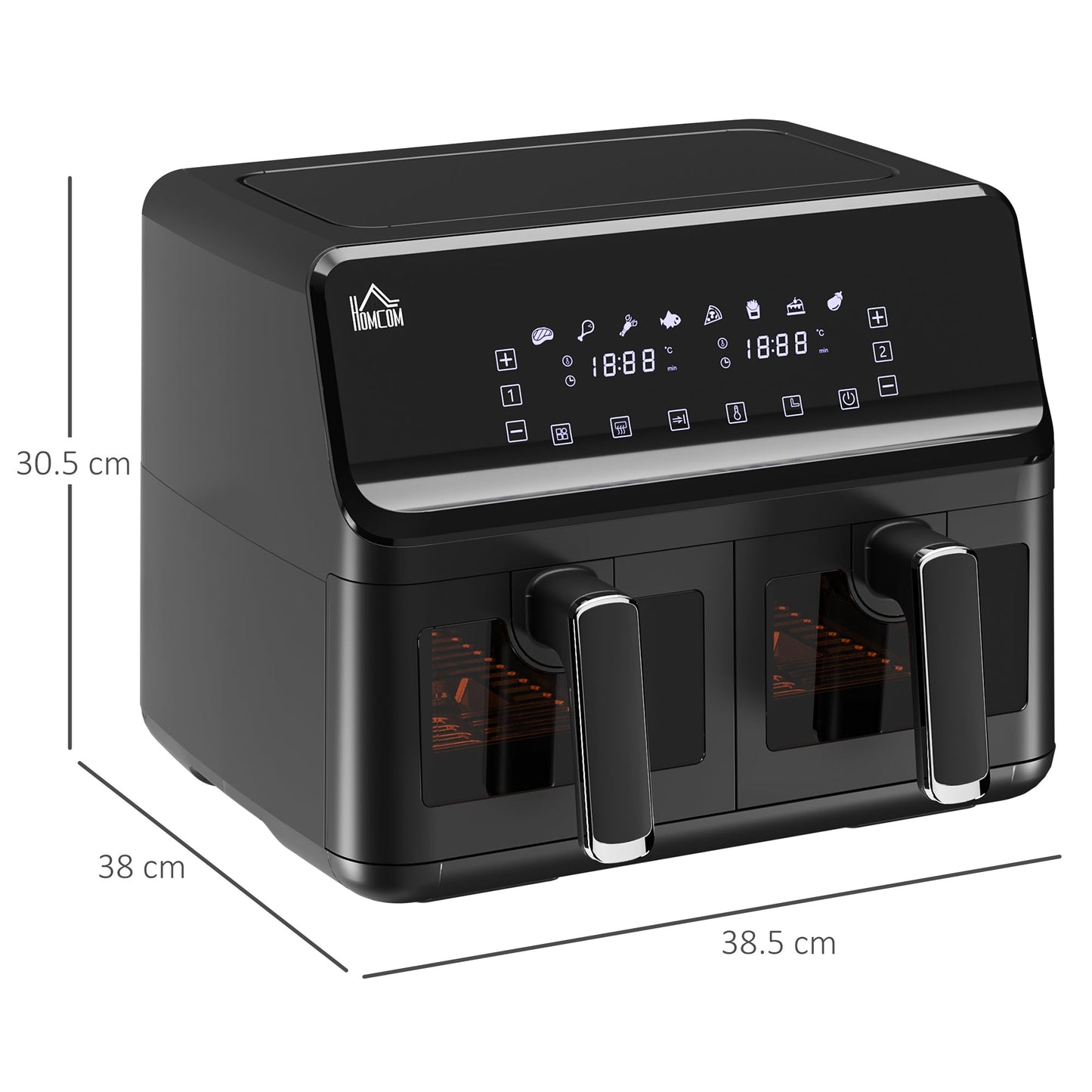 Family Air Fryer , 8L Double Air Fryer Oven w/ 8 Presets, Digital Display, Recipe Cookbook, 60min Timer for Oil Free & Low Fat, 2500W, Black-2