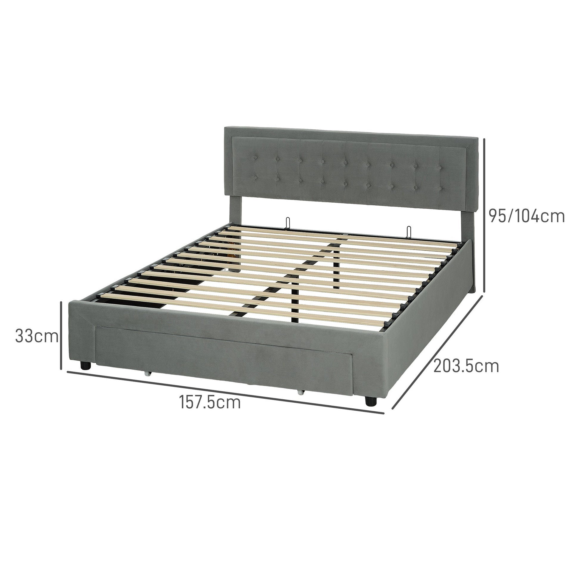 King Size Ottoman Bed Frame, with Front Drawer - Grey-2