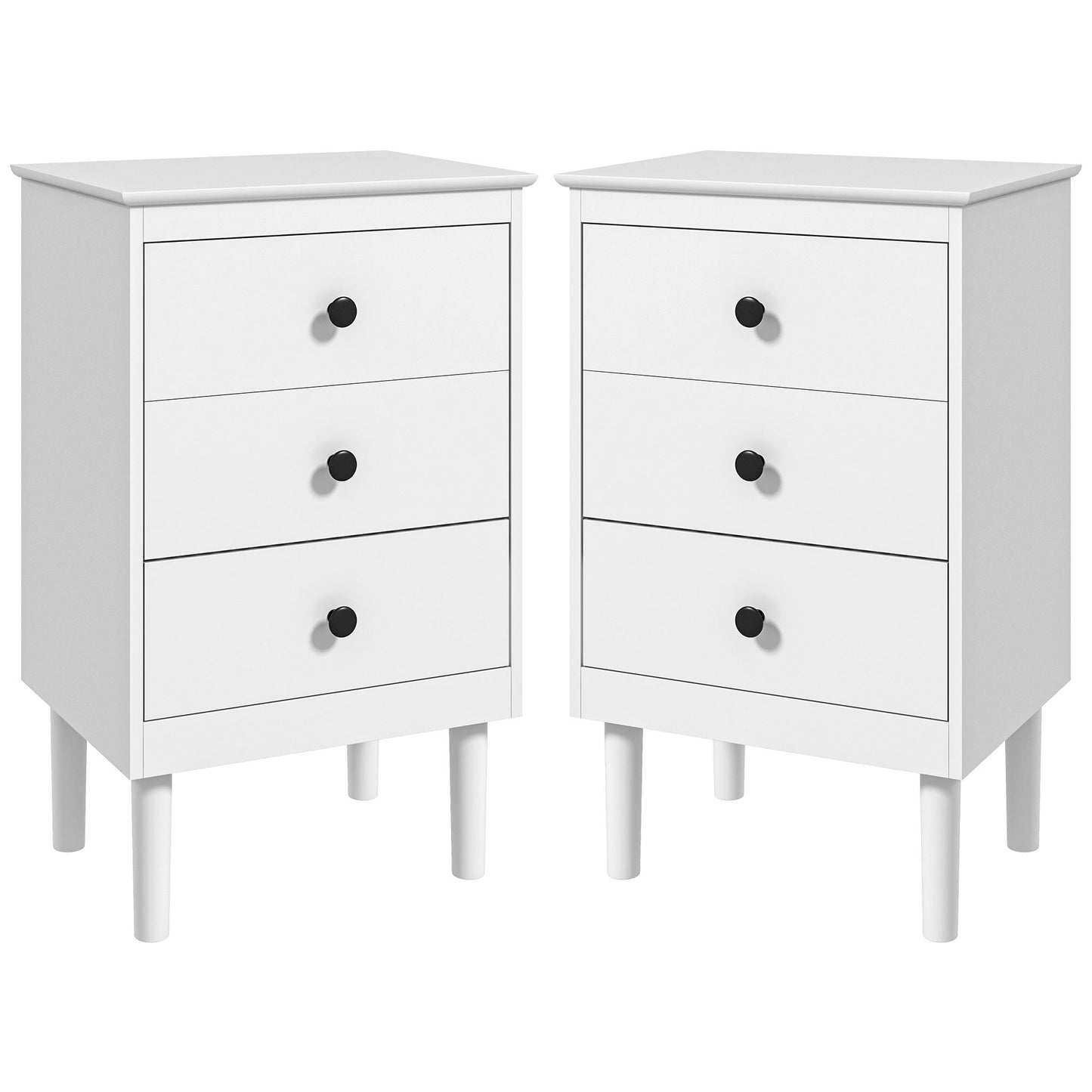 Set of Two Three-Drawer Modern Bedside Tables - White-0