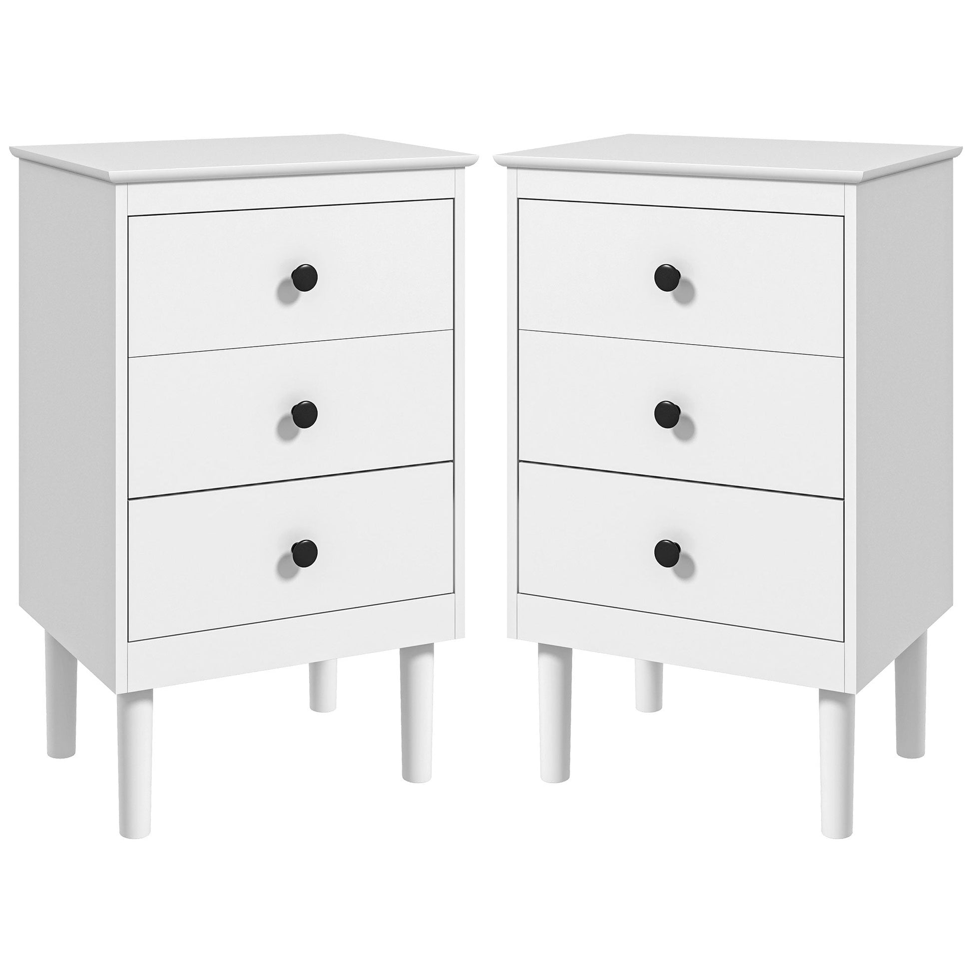 Set of Two Three-Drawer Modern Bedside Tables - White-0