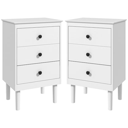 Set of Two Three-Drawer Modern Bedside Tables - White-0