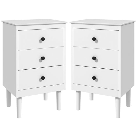 Set of Two Three-Drawer Modern Bedside Tables - White-0
