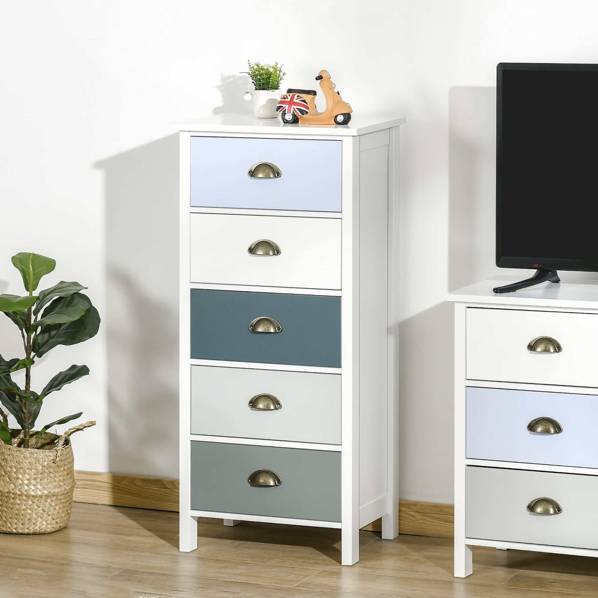 Chest of Drawers, 5-Drawer Dresser with Metal Handle, Slim Storage Organiser Unit for Living Room, Bedroom-1