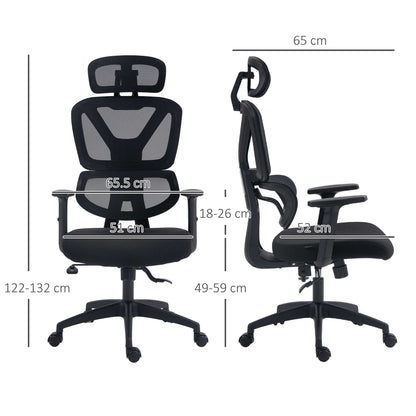 Mesh Office Chair, Height Adjustable Desk Chair with Lumbar Support, Swivel Wheels and Adjustable Headrest, Black-2