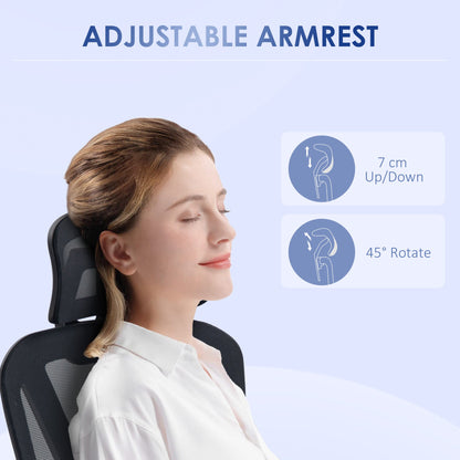 Mesh Office Chair, Height Adjustable Desk Chair with Lumbar Support, Swivel Wheels and Adjustable Headrest, Black-4