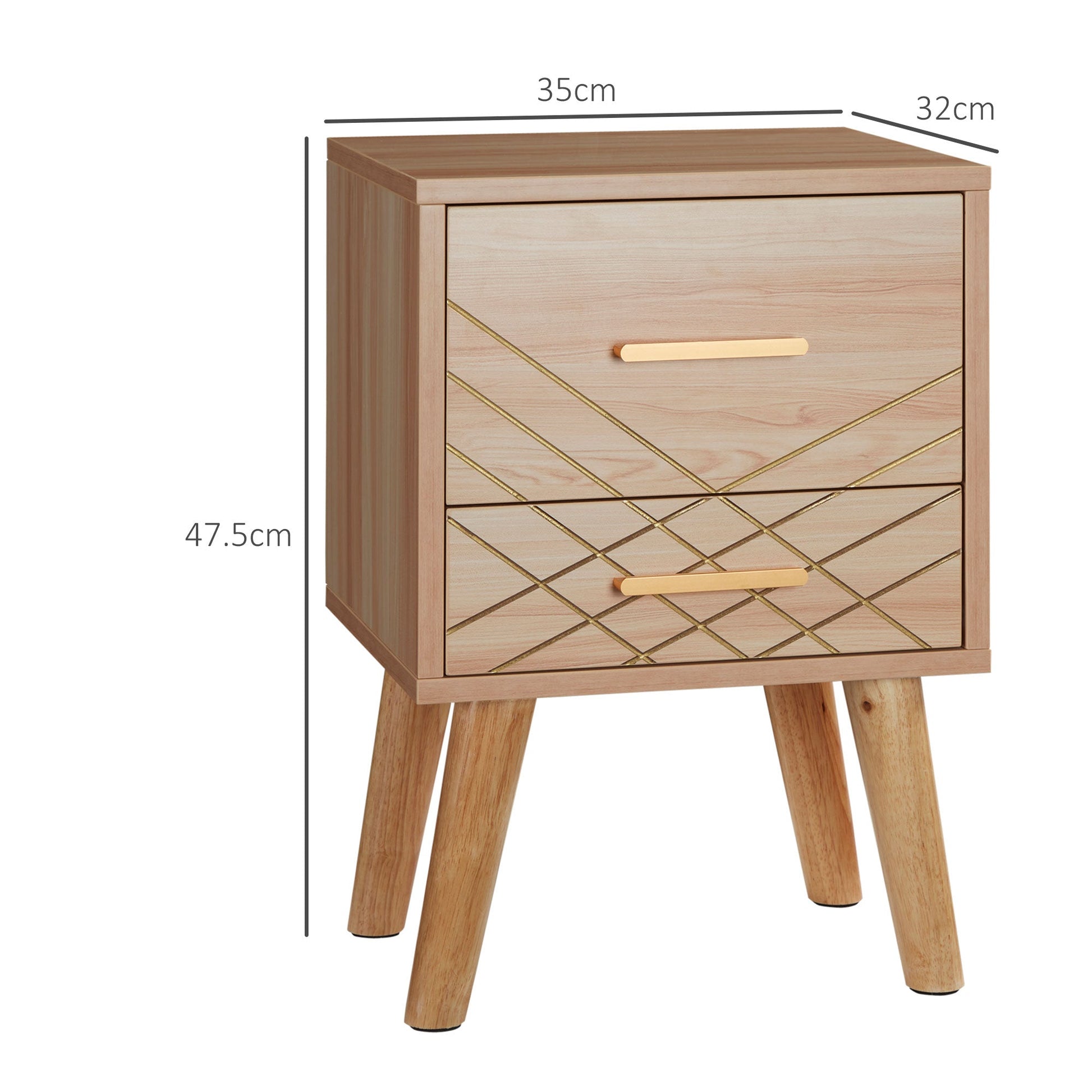 Bedside Cabinet, Scandinavian Bedside Table with Drawers, Bed Side Table with Wood Legs, Natural-2