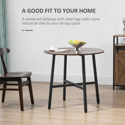 85cm Dining Room Table, Industrial Style Kitchen Table Round with Steel Legs, Rustic Brown-3