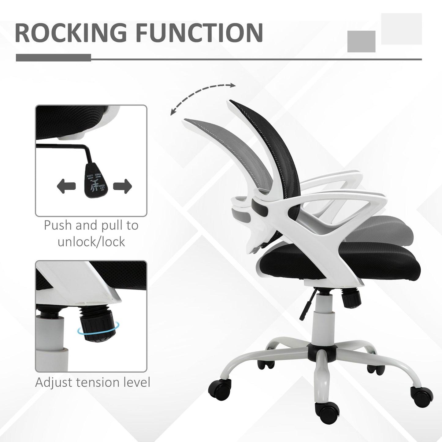 Office Chair Mesh Swivel Desk Chair with Lumbar Back Support Adjustable Height Armrests Black-4