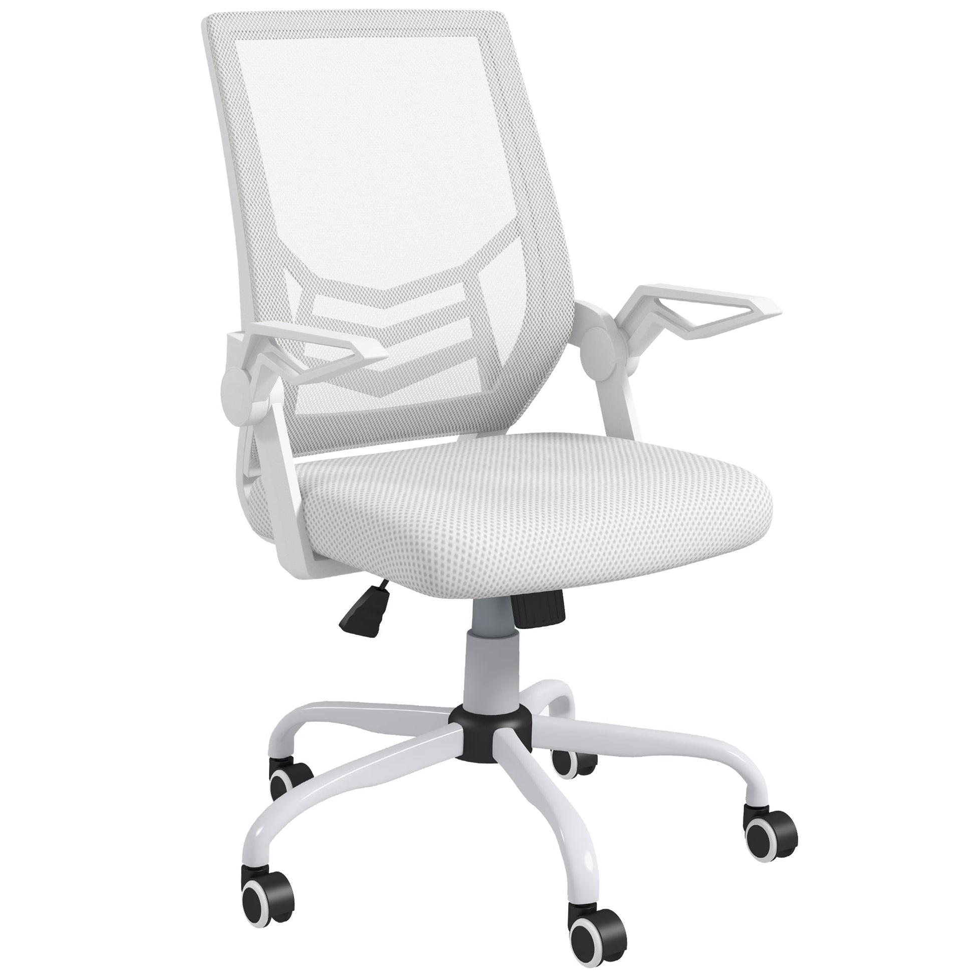 Mesh Office Chair, Computer Desk Chair with Flip-up Armrests, Lumbar Back Support and Swivel Wheels, White-0