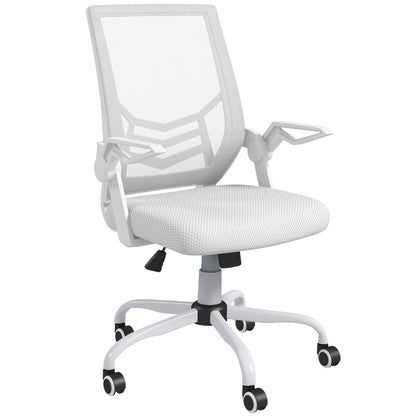 Mesh Office Chair, Computer Desk Chair with Flip-up Armrests, Lumbar Back Support and Swivel Wheels, White-0