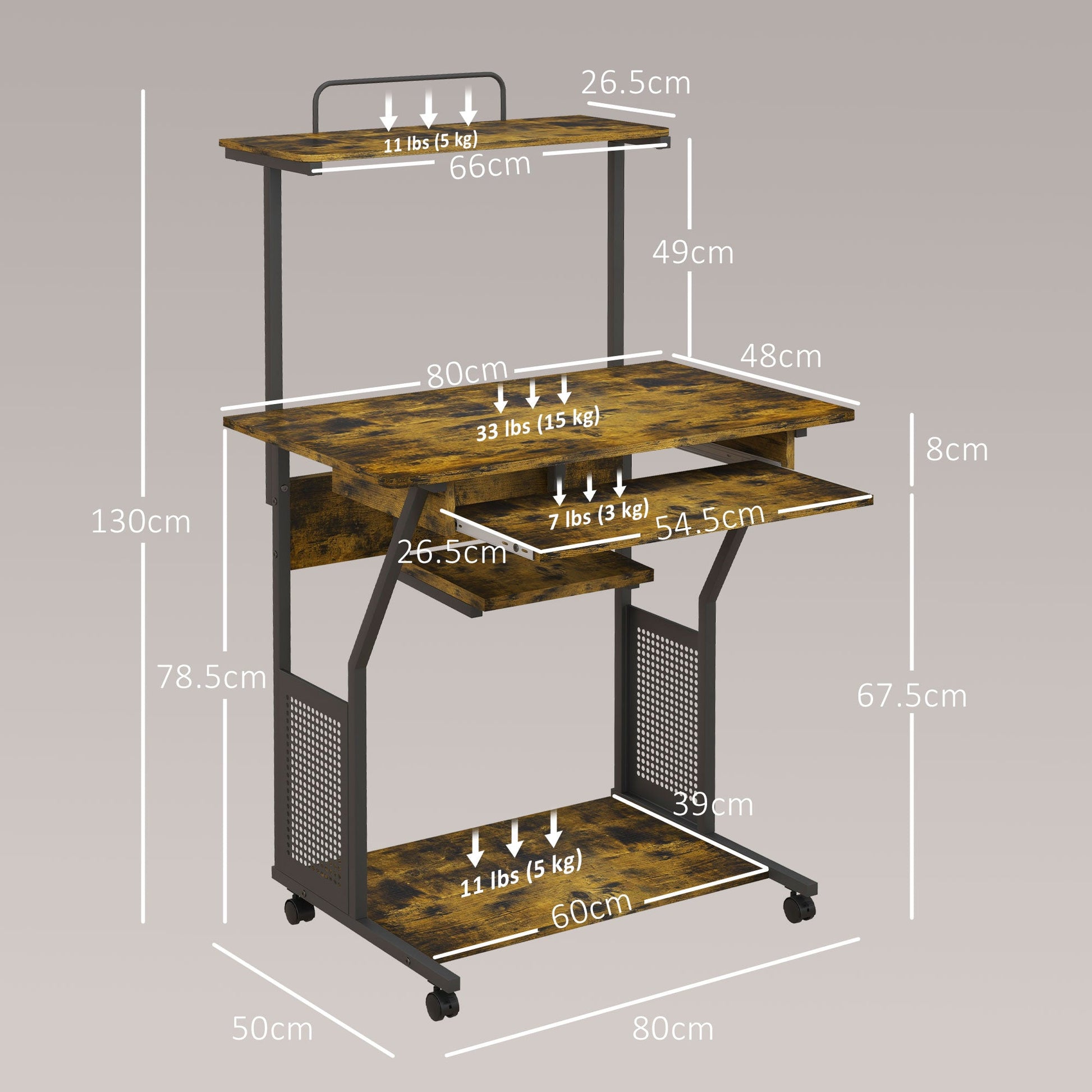 Multi-Storage Work Desk, with Sliding Keyboard Tray - Brown/Black-2