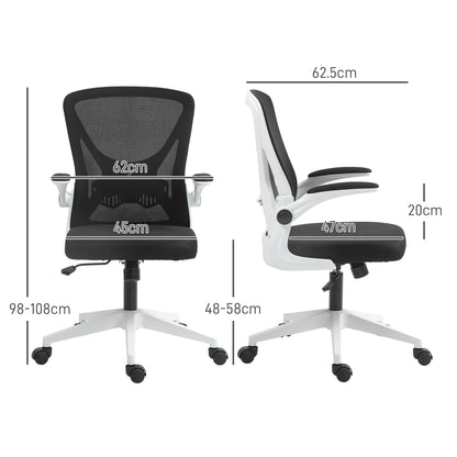 Mesh Office Chair with Flip-Up Armrests, Adjustable Height, Tilt, Ergonomic Desk Chair, Black & White | Vinsetto-1