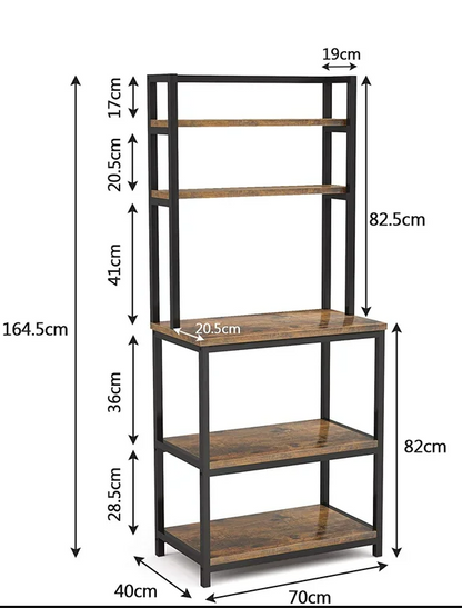 Bodden 70cm Iron Standard Baker's Rack with Microwave Compatibility Wooden Shelves - Elite Casa Furniture