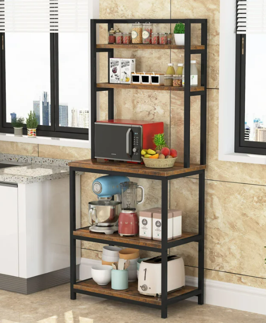 Bodden 70cm Iron Standard Baker's Rack with Microwave Compatibility Wooden Shelves - Elite Casa Furniture