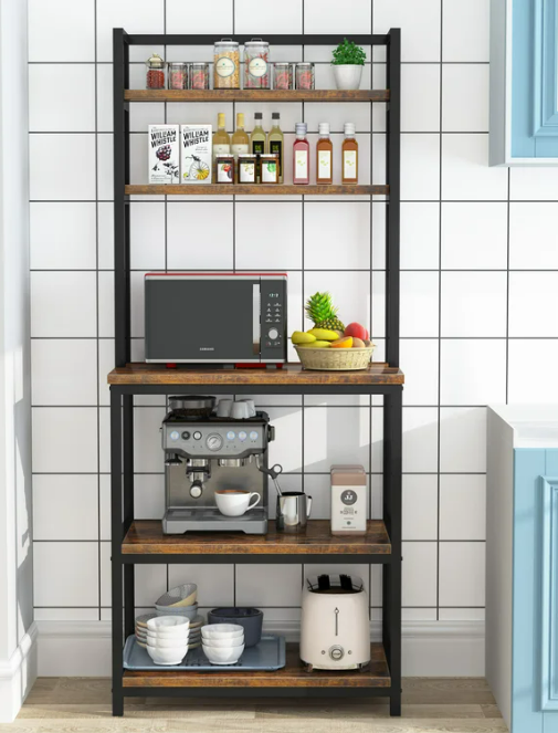 Bodden 70cm Iron Standard Baker's Rack with Microwave Compatibility Wooden Shelves - Elite Casa Furniture