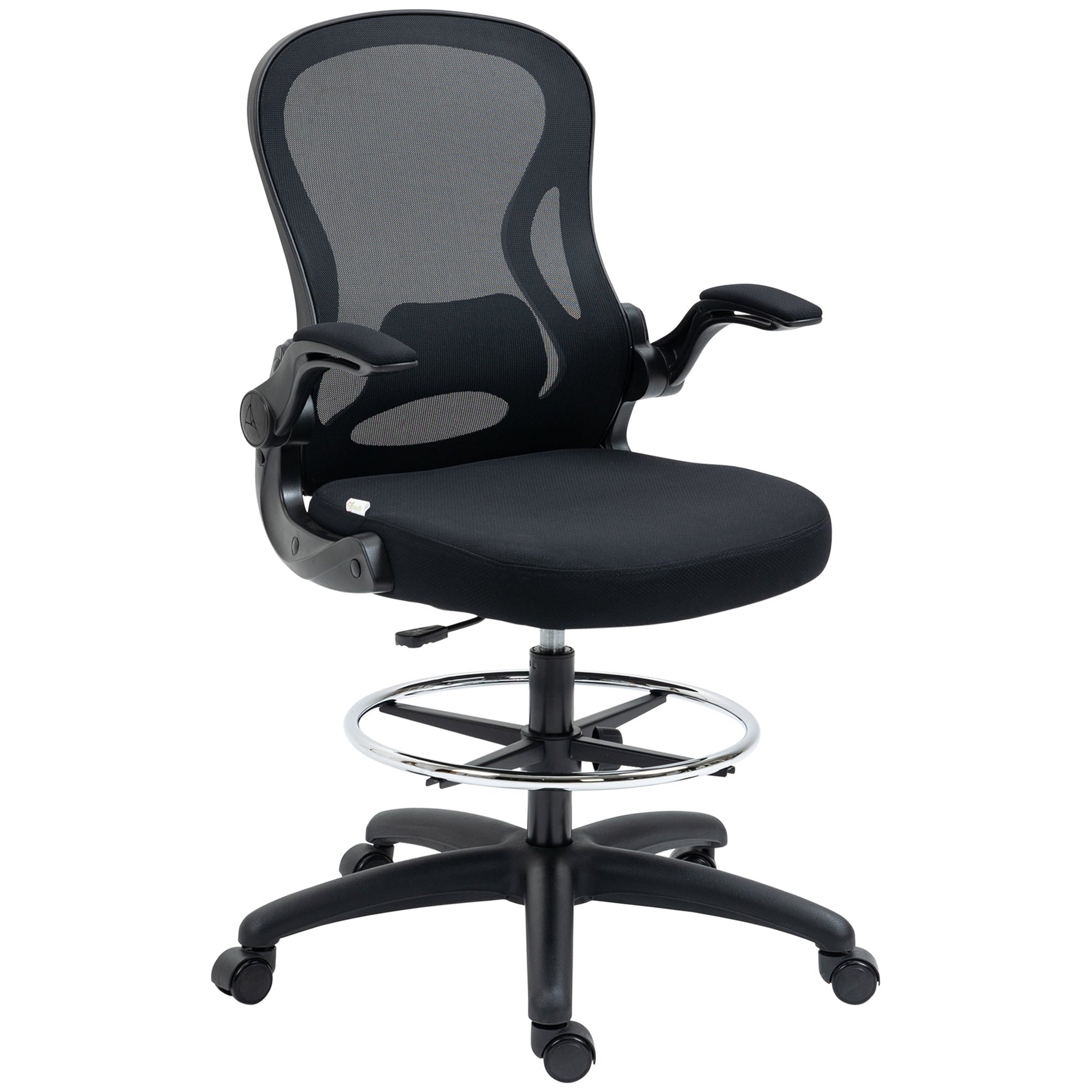 Adjustable Standing Desk Chair with Flip-up Armrests Lumbar Support Armrests Adjustable Footrest Ring Black-0