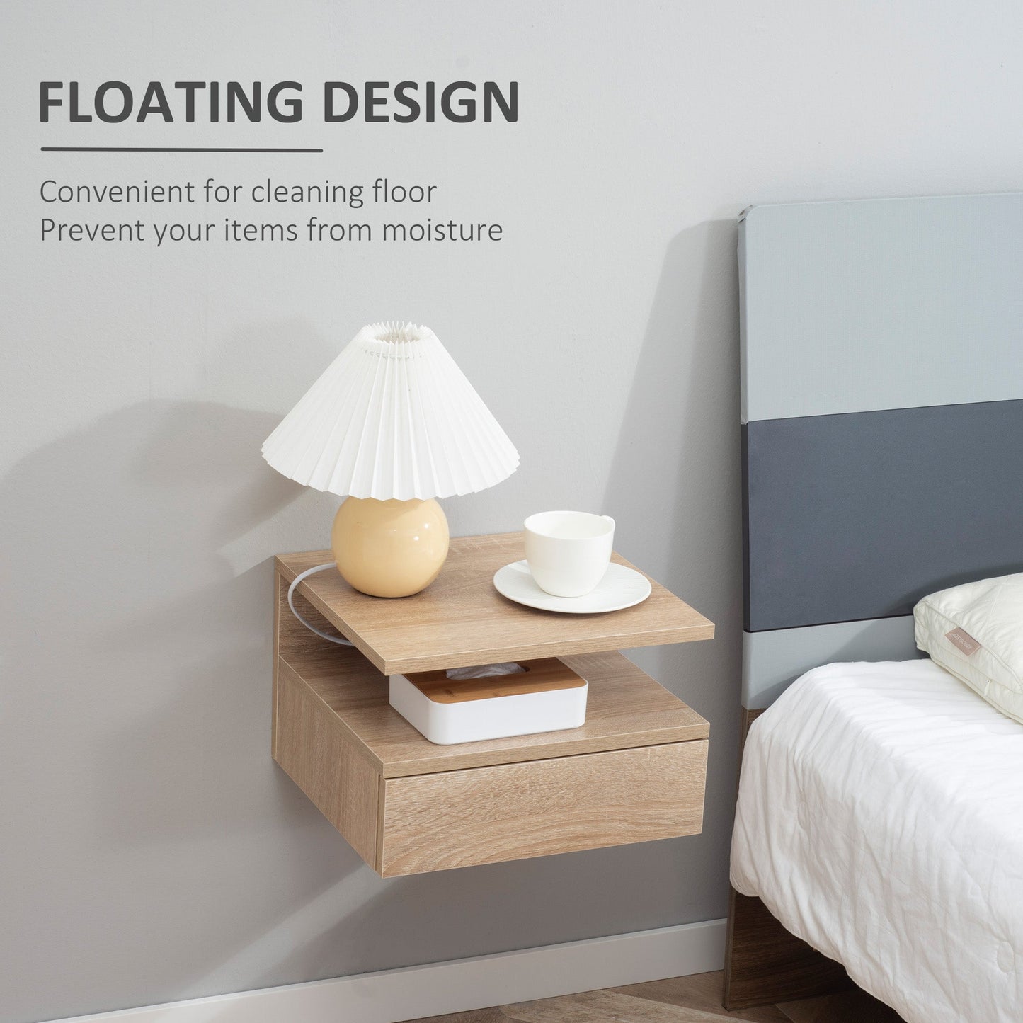 Set of Two Floating Bedside Tables - Oak Tone-3