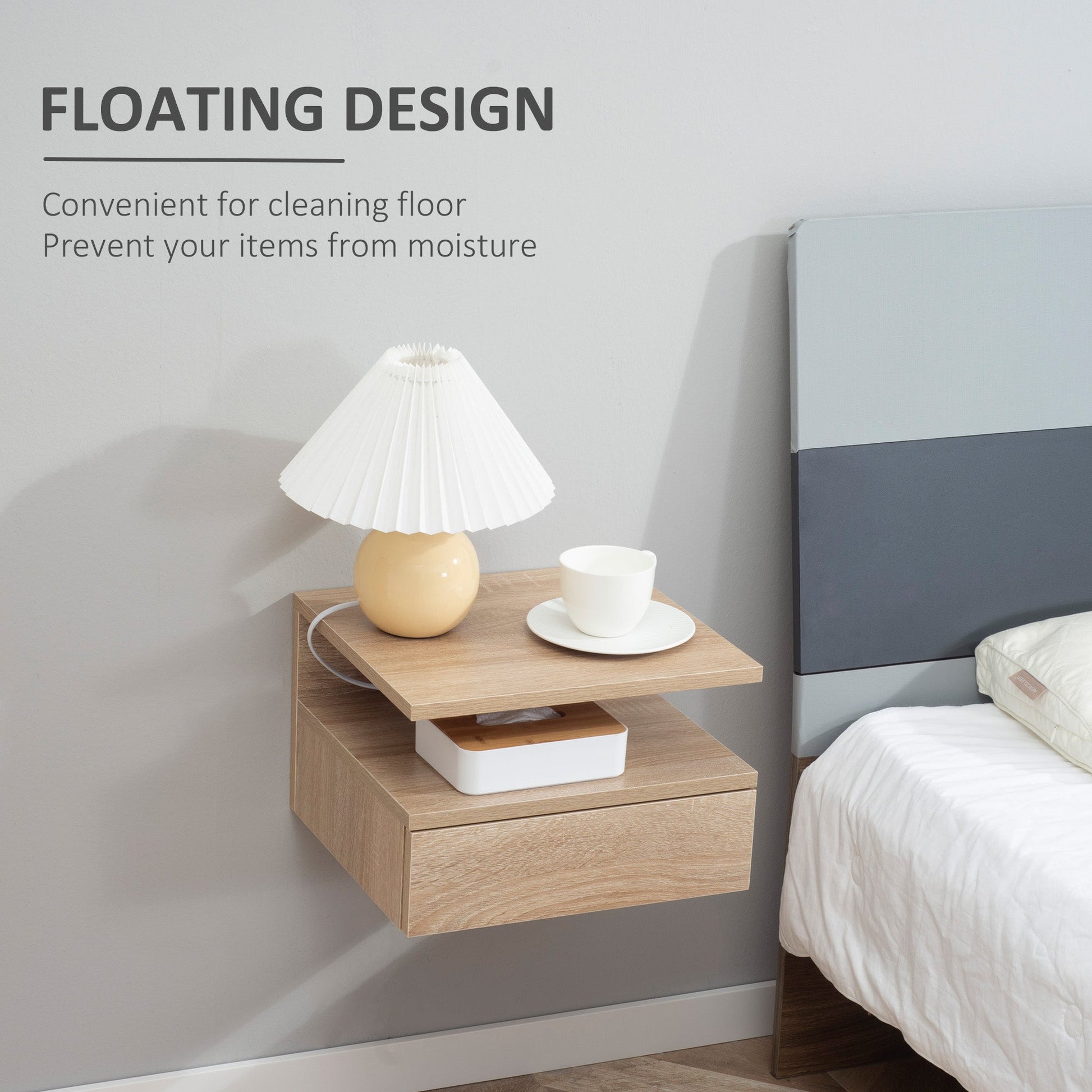 Set of Two Floating Bedside Tables - Oak Tone-3