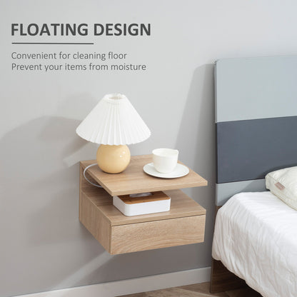 Set of Two Floating Bedside Tables - Oak Tone-3