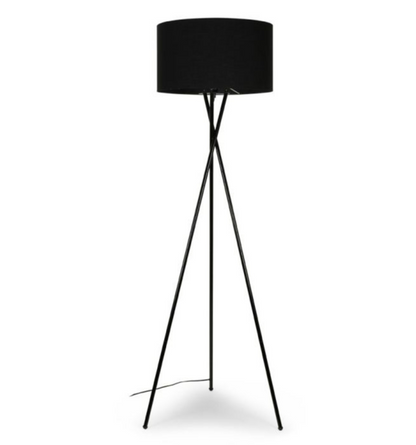 Camden Black Tripod Floor Lamp with XL Black Reni Shade - Elite Casa Furniture