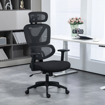 Mesh Office Chair, Height Adjustable Desk Chair with Lumbar Support, Swivel Wheels and Adjustable Headrest, Black-1