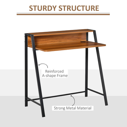 Two-Tier Computer Desk, Home Office Writing Study Table with Storage Shelf, PC Laptop Desk Gaming Workstation, Walnut-4