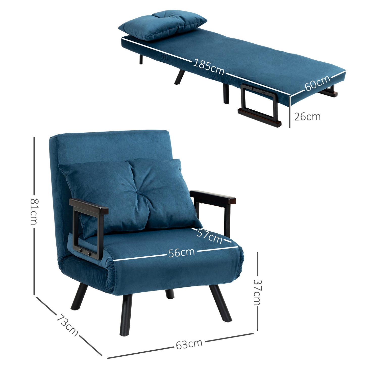 Click Clack Sofa Bed, Convertible Single Chair Couch with 2 Cushions, for Living Room, Bedroom, Navy Blue-1