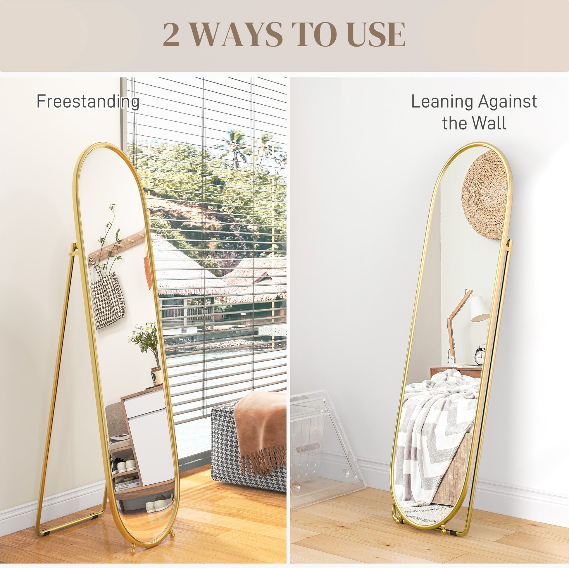 40 x 160cm Full Length Mirror, Floor Standing, Wall-Mounted or Leaning Against Wall Tall Mirror w/ Support Frame | HOMCOM-5