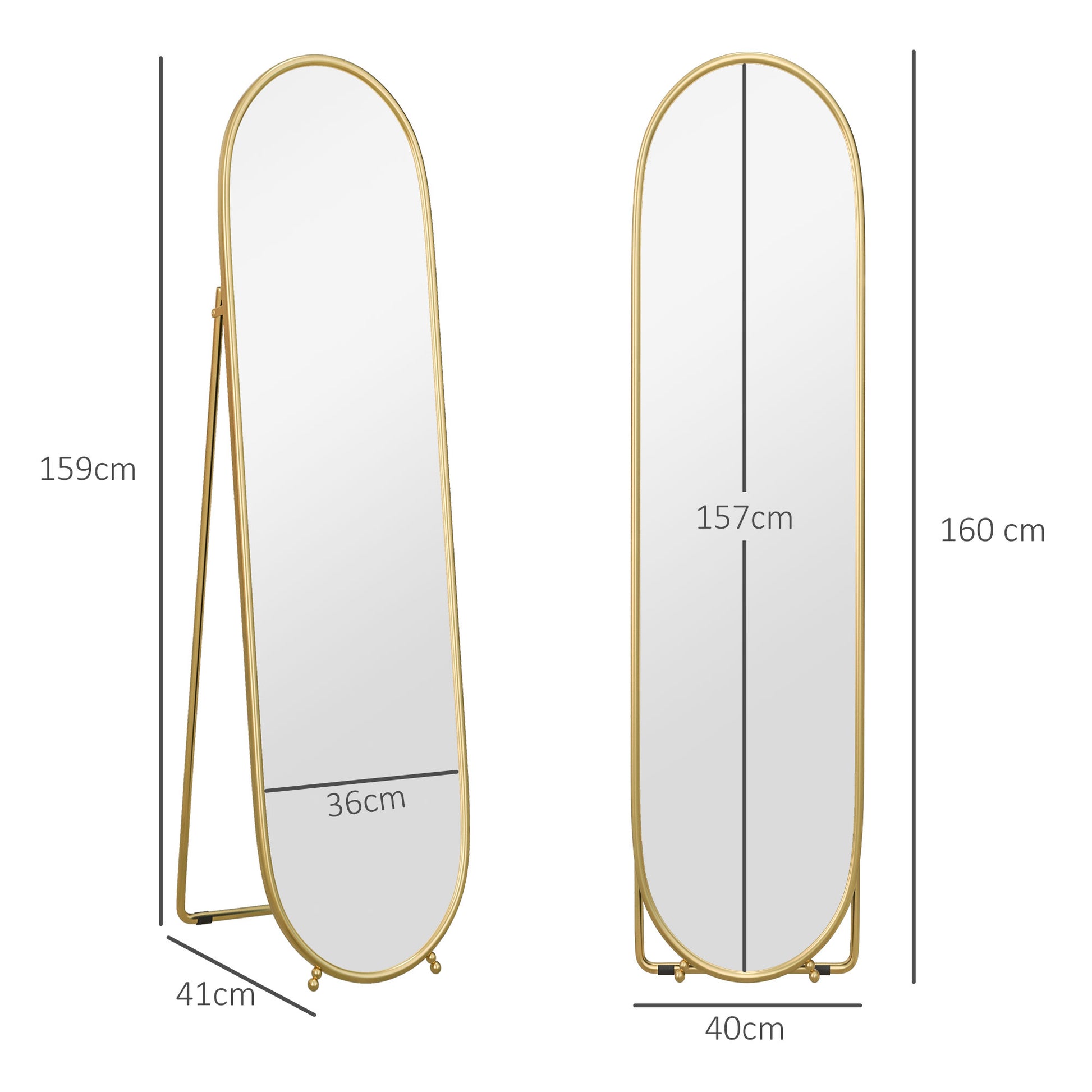 40 x 160cm Full Length Mirror, Floor Standing, Wall-Mounted or Leaning Against Wall Tall Mirror w/ Support Frame | HOMCOM-1