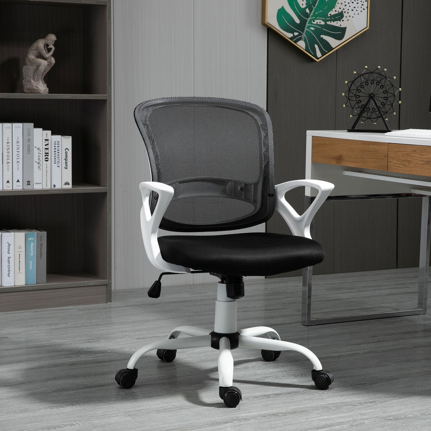 Office Chair Mesh Swivel Desk Chair with Lumbar Back Support Adjustable Height Armrests Black-1