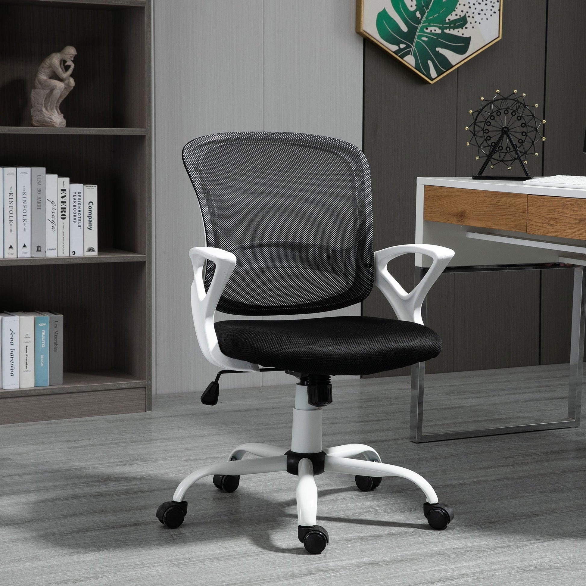 Office Chair Mesh Swivel Desk Chair with Lumbar Back Support Adjustable Height Armrests Black-1