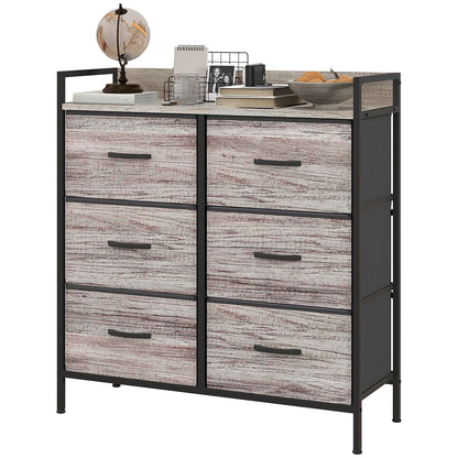 Rustic Chest of Six Fabric Drawers - Grey Wood Effect-0