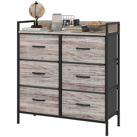 Rustic Chest of Six Fabric Drawers - Grey Wood Effect-0