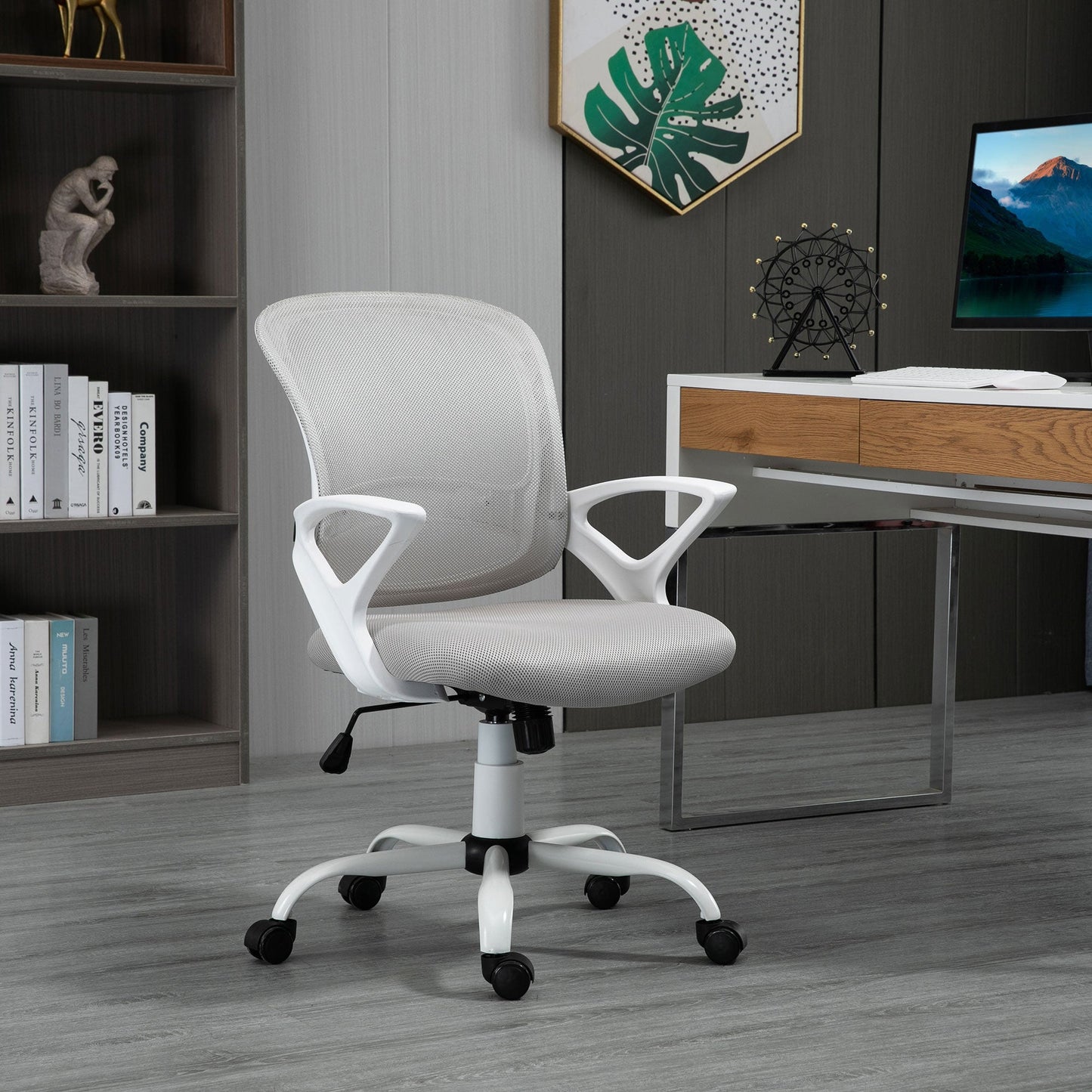 Office Chair Mesh Swivel Desk Chair with Lumbar Back Support Adjustable Height Armrests Grey-1