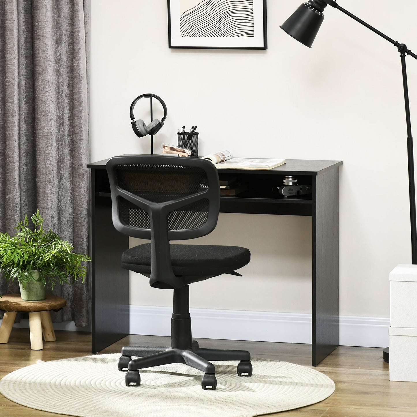 Computer Writing Desk with Storage Compartment Workstation Learning Center for Home Office 90W x 50D(cm) - Black-1